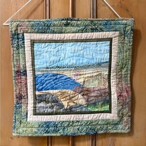 Scenic Quilted 2007 rocky beach and bird Wall Hanging - Multicolor